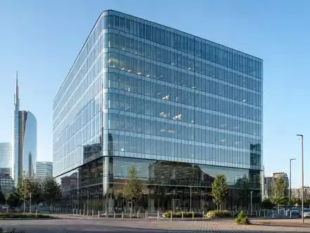 Fotorealistisches Bild zeigt modernes BankgebÀude in Mailand, passend zu FinecoBank S.p.A. mit ISIN IT0000072170 - Foto: THN
