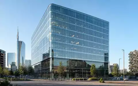 Fotorealistisches Bild zeigt modernes Bankgebäude in Mailand, passend zu FinecoBank S.p.A. mit ISIN IT0000072170 - Foto: THN