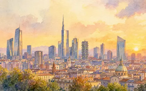 Aquarellbild der Mailänder Skyline symbolisiert Heimatstandort der FinecoBank S.p.A., ISIN IT0000072170, an der Borsa Italiana - Foto: THN