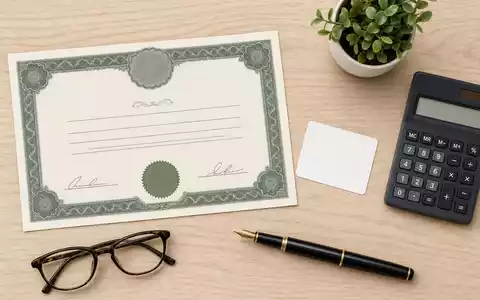 Flatlay-Arrangement mit Aktienzertifikat und ISIN-Karte repräsentiert FinecoBank S.p.A., ISIN IT0000072170, als Direktbankaktie - Foto: THN