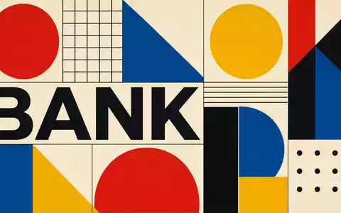 Bauhaus-Poster mit geometrischen Formen und Text BANK symbolisiert Bankensektor der FinecoBank S.p.A., ISIN IT0000072170 - Foto: THN