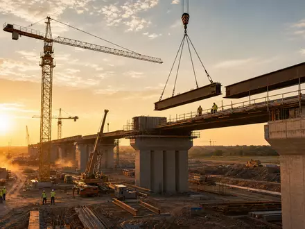 Fotorealistische Großbaustelle zeigt ACS Actividades de Construcción y Servicios S.A. (ES0167050915) beim Infrastrukturbau - Foto: THN