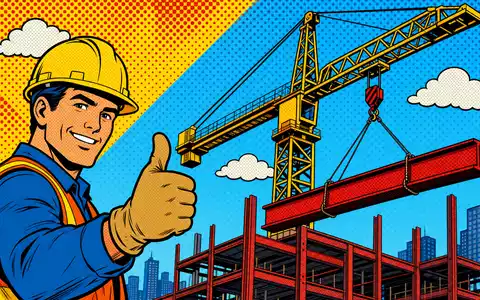 Pop-Art-Comic-Szene zeigt stilisierte Baustelle: ACS Actividades de Construcción y Servicios S.A. (ES0167050915) in bunter Comic-Baubranche-Darstellung - Foto: THN