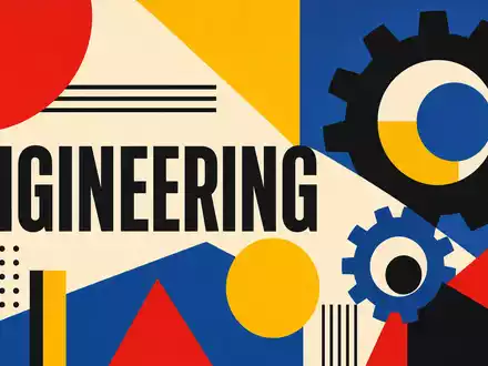IMI plc GB00B1905F76 inspiriert ein geometrisches Bauhaus-Poster mit bunten Zahnrädern und Ingenieur-Schriftzug - Foto: THN