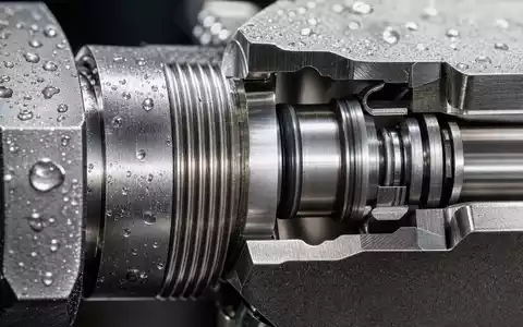 IMI plc GB00B1905F76 zeigt eine Makroaufnahme eines präzise gefertigten Edelstahl-Ventilmechanismus mit feinen Wassertropfen - Foto: THN
