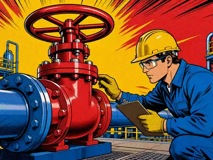 IMI plc GB00B1905F76 präsentiert eine farbenfrohe Pop-Art-Comic-Szene eines Ingenieurs an einem riesigen Industrieventil - Foto: THN