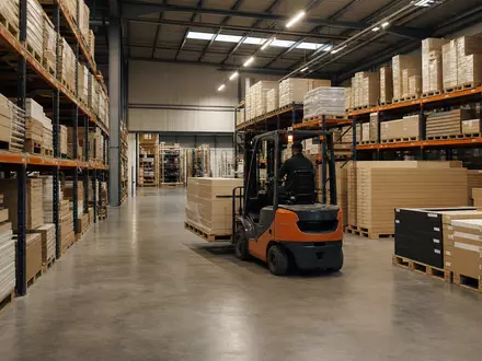 Fotorealistisches Küchendepot zeigt Howden Joinery Group Plc, ISIN GB0002148369, britischer Handwerker-Kuechenhaendler mit Regalen - Foto: THN