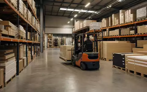 Fotorealistisches Küchendepot zeigt Howden Joinery Group Plc, ISIN GB0002148369, britischer Handwerker-Kuechenhaendler mit Regalen - Foto: THN