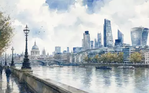 Aquarellmalerei zeigt Londoner Firmensitz von Howden Joinery Group Plc, ISIN GB0002148369, mit stilisierter britischer Stadtlandschaft - Foto: THN