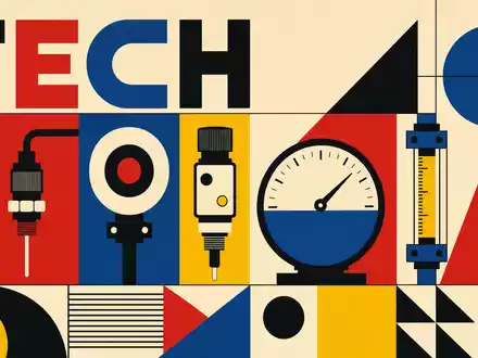 Spectris plc GB0004762810 Bauhaus Poster geometrische Formen Schriftzug TECH Kreise Dreiecke Primärfarben Messtechnik Motiv - Foto: THN