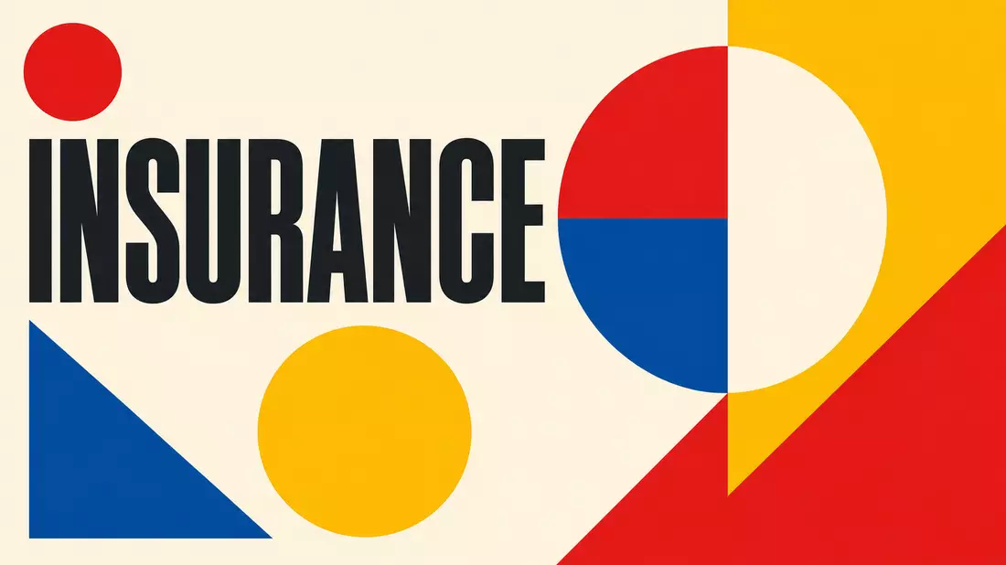 Geometrisches Bauhaus-Poster mit Sektorbezeichnung INSURANCE in kräftigen Farben