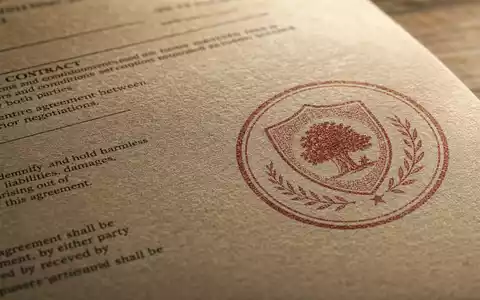 Makroaufnahme von Vertragspapier und Stempel visualisiert Gjensidige Forsikring ASA, ISIN NO0010582521, Versicherungsdokumente - Foto: THN
