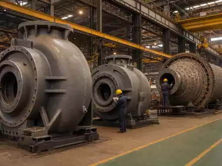 Fotorealistische Aufnahme einer Fertigungshalle für Bergbaupumpen bei The Weir Group plc, ISIN GB0009633180 dargestellt - Foto: THN