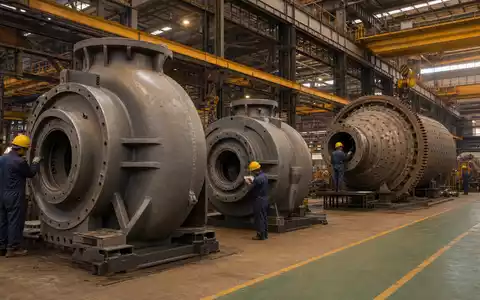 Fotorealistische Aufnahme einer Fertigungshalle für Bergbaupumpen bei The Weir Group plc, ISIN GB0009633180 dargestellt - Foto: THN