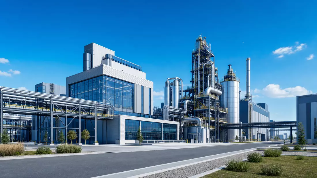 3D-Render einer Industrieanlage für The Weir Group plc, GB0009633180