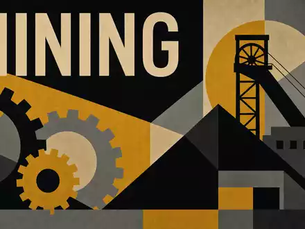 Bauhaus-Poster mit geometrischen Bergbau-Motiven, thematisch verbunden mit The Weir Group plc, ISIN GB0009633180 - Foto: THN