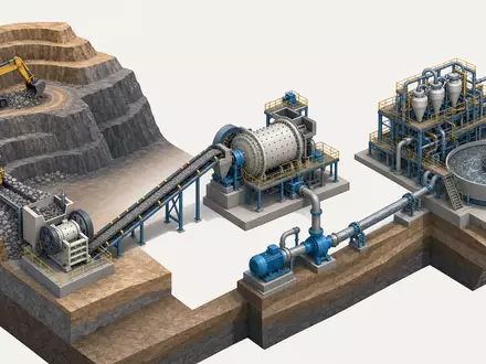 Isometrisches 3D-Diagramm der Wertschöpfungskette im Bergbau, relevant für The Weir Group plc, GB0009633180 - Foto: THN