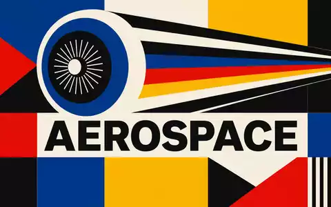 GE Aerospace US3696043013 geometrisches Bauhaus Poster mit AEROSPACE Schriftzug in Primärfarben und konzentrischen Triebwerkskreisen - Foto: THN