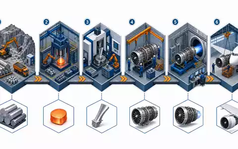 GE Aerospace US3696043013 isometrisches 3D Diagramm zeigt die Triebwerks Wertschöpfungskette vom Rohstoff bis zur Flugzeugmontage - Foto: THN