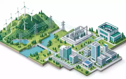GE Vernova US36268G1022 Wertschöpfungskette isometrisch visualisiert von Windpark über Umspannwerk bis Stadtversorgung - Foto: THN