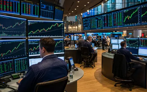 GE HealthCare US36266G1076 Börsen-Editorial: NASDAQ Handelsraum mit Healthcare Sektor Charts auf zahlreichen Monitoren - Foto: THN
