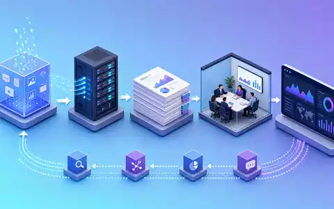 Gartner Inc. Wertschöpfungskette als isometrische 3D-Illustration von Datenerfassung bis Kundenberatung, ISIN US3666511072 - Foto: THN