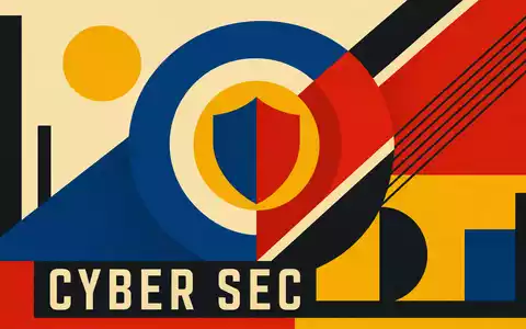 Gen Digital US3687361044 geometrisches Bauhaus-Poster mit Schutzschild und CYBER SEC Sektor-Text in Primärfarben - Foto: THN