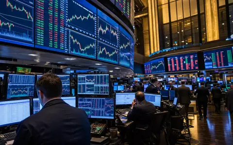 Gen Digital US3687361044 Börsen-Editorial mit Händlern auf dem NASDAQ Trading Floor und Technologie-Kursdiagrammen - Foto: THN