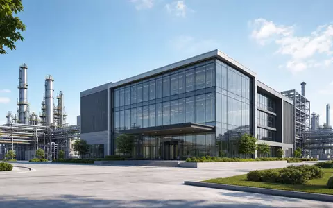 Georg Fischer AG CH0001752309 präsentiert modernen Architektur-Render eines gläsernen Firmensitzes neben industrieller Anlagen-Infrastruktur - Foto: THN