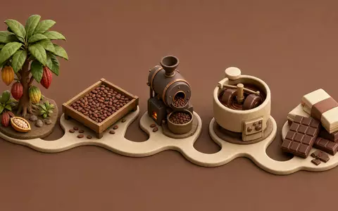 Barry Callebaut AG (CH0009002962) als isometrisches 3D-Diagramm der Wertschöpfungskette mit stilisierten Icons und Verbindungslinien - Foto: THN