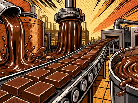 Barry Callebaut AG (CH0009002962) als lebendiger Pop-Art-Comic mit Halbtonrastern, Sprechblasen und knalligen Kontrastfarben - Foto: THN
