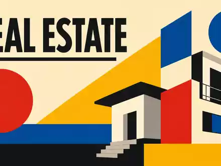Swiss Prime Site AG (CH0011029946) als Bauhaus-Poster mit geometrischen Formen, Grundfarben und Sektor-Kürzel in klarer - Foto: THN