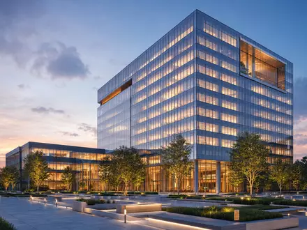 Architektur-Render eines gläsernen Bürohochhauses steht sinnbildlich für Adecco Group AG, ISIN CH0012138530, als Personaldienstleistungsunternehmen - Foto: THN