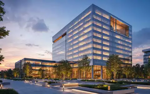 Architektur-Render eines gläsernen Bürohochhauses steht sinnbildlich für Adecco Group AG, ISIN CH0012138530, als Personaldienstleistungsunternehmen - Foto: THN