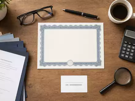 Flatlay-Arrangement mit Aktienzertifikat und ISIN-Karte reprÀsentiert Adecco Group AG, ISIN CH0012138530, im Personaldienstleistungssektor - Foto: THN