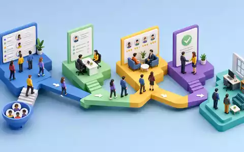 Isometrische 3D-Grafik zeigt den Vermittlungsprozess von Adecco Group AG, ISIN CH0012138530, bis zur Einstellung - Foto: THN