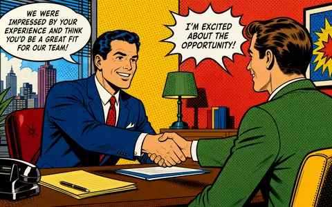 Farbenfrohe Pop-Art-Comic-Szene mit Händedruck symbolisiert Adecco Group AG, ISIN CH0012138530, im Bereich Personalvermittlung und Recruiting - Foto: THN