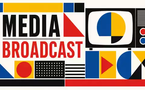 ITV plc GB0033986497 Bauhaus-Poster MEDIA BROADCAST Geometrie Primärfarben Rot Gelb Blau Schwarz Kreise Dreiecke - Foto: THN