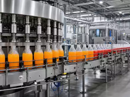 Fotorealistische Abfüllanlage veranschaulicht die Getränkeproduktion von Britvic plc, ISIN GB00B0N8QD54, industrielle Fertigung - Foto: THN
