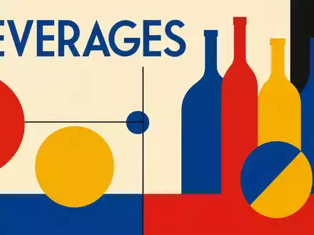 Bauhaus-Poster mit geometrischen Flaschenformen und Sektor-Schriftzug symbolisiert die Branche von Britvic plc, ISIN GB00B0N8QD54 - Foto: THN