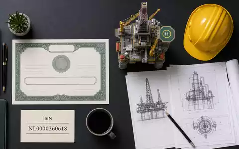 Flatlay mit Aktienzertifikat und ISIN-Karte NL0000360618 illustriert eine Kapitalanlage in SBM Offshore N.V. anschaulich - Foto: THN