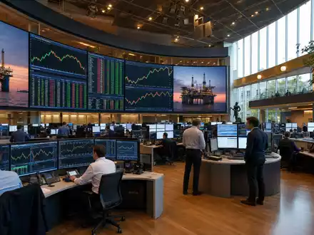 Editorial-Aufnahme eines Börsenparketts mit Energiecharts symbolisiert Aktienhandel mit SBM Offshore N.V., ISIN NL0000360618 - Foto: THN