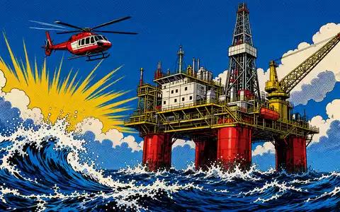 Pop-Art-Comicszene einer Offshore-Plattform mit Helikopter zeigt farbenfroh das KerngeschÀft von SBM Offshore N.V., ISIN NL0000360618 - Foto: THN