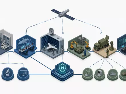 QinetiQ Group plc (ISIN GB00B0WMWD03) veranschaulicht die Wertschöpfungskette von Forschung bis Cybersicherheit als isometrisches Diagramm - Foto: THN