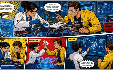 QinetiQ Group plc (ISIN GB00B0WMWD03) wird als farbenfrohe Pop-Art-Comic-Szene mit Drohnen- und Cybersicherheitstechnik illustriert - Foto: THN