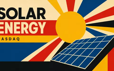 First Solar Inc. als Bauhaus-Poster mit Solarenergie-Geometrie, NASDAQ-Aktie US3364331070 im konstruktivistischen Stil - Foto: THN