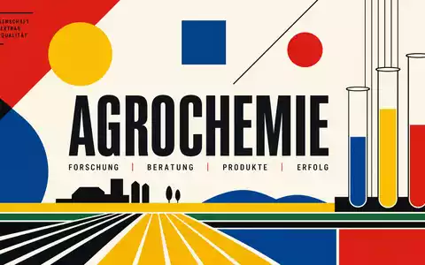 FMC Corp. Bauhaus-Poster AGROCHEMIE mit Primärfarben Reagenzgläsern und Feldreihen ISIN US3024913036 geometrisch - Foto: THN