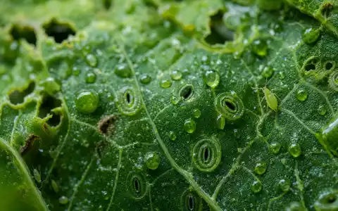 FMC Corp. Makroaufnahme Blattoberfläche mit Schädlingen Chemietröpfchen und Stomata ISIN US3024913036 Wissenschaft - Foto: THN