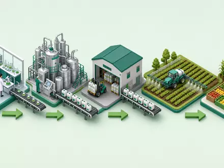 FMC Corp. isometrische Wertschöpfungskette Agrochemie von Labor über Produktion bis Ernte ISIN US3024913036 - Foto: THN