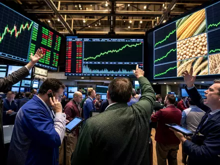 FMC Corp. NYSE-Börsenparkett mit aktiven Tradern grünen Agrochemie-Charts und Digitaltafeln ISIN US3024913036 - Foto: THN